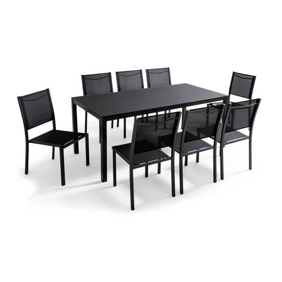 Oviala - Ensemble table de jardin et 8 chaises avec plateau verre noir Ajaccio - Oviala - Image 1