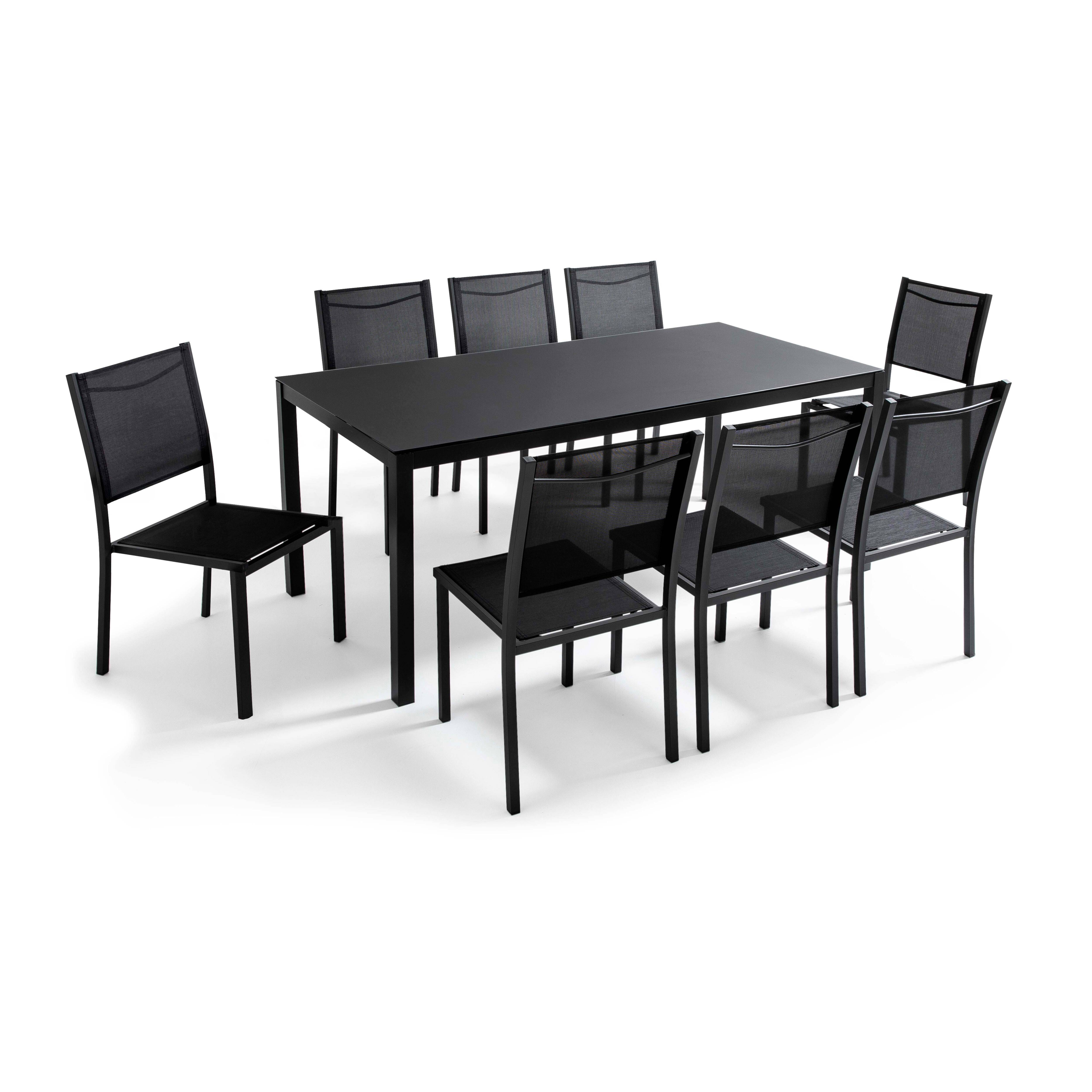 Oviala - Ensemble table de jardin et 8 chaises avec plateau verre noir Ajaccio - Oviala - Image 1