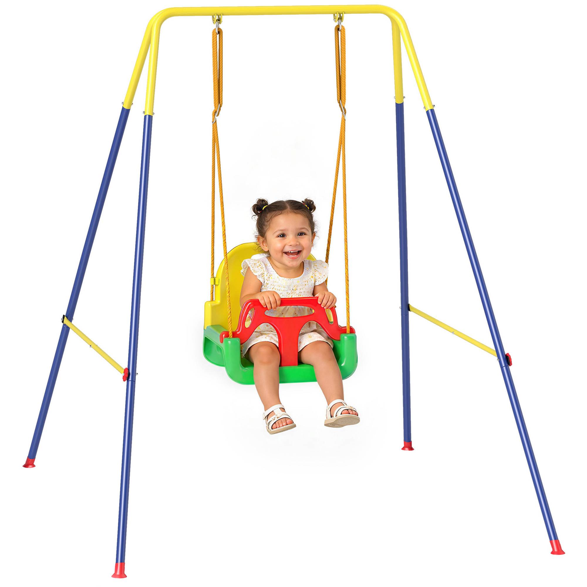ComfortXL - Portique balançoire enfant 3 en 1 en acier et PP multicolore pliable pour jardin et maison avec siège réglable - Image 2