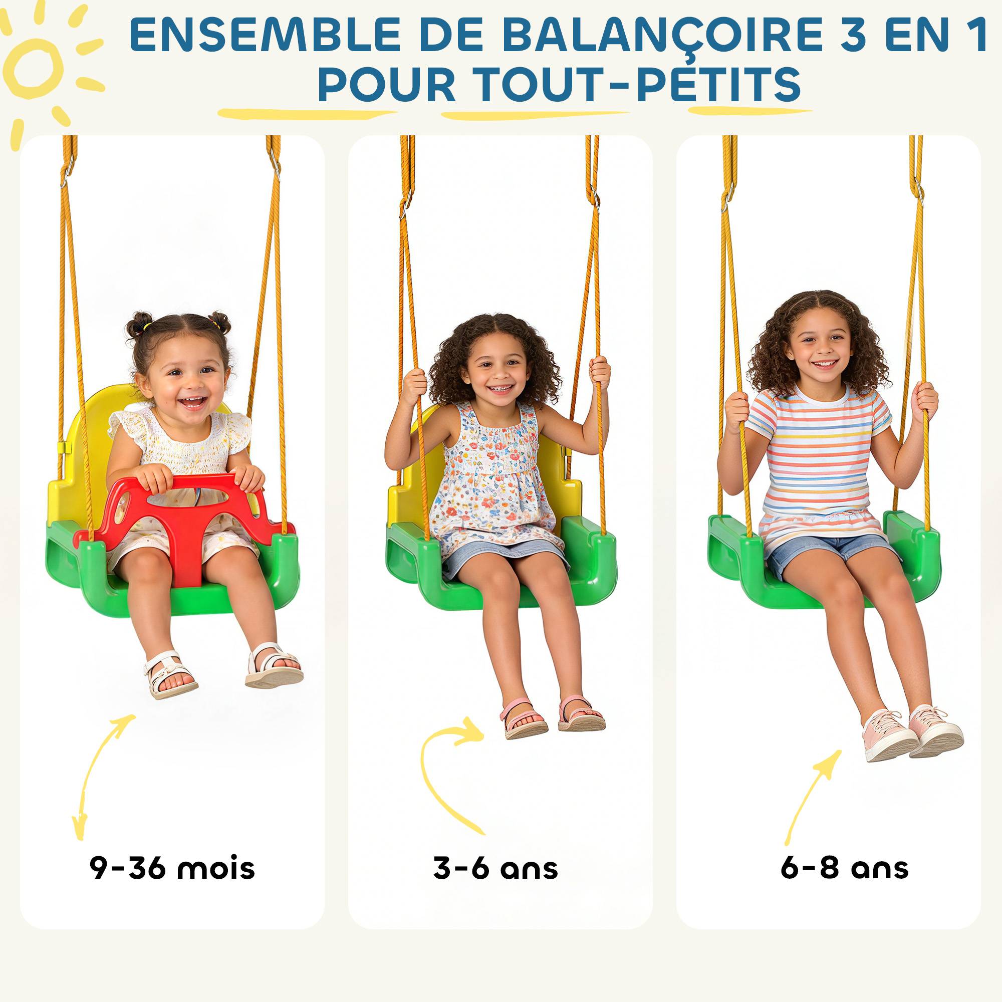 ComfortXL - Portique balançoire enfant 3 en 1 en acier et PP multicolore pliable pour jardin et maison avec siège réglable - Image 4