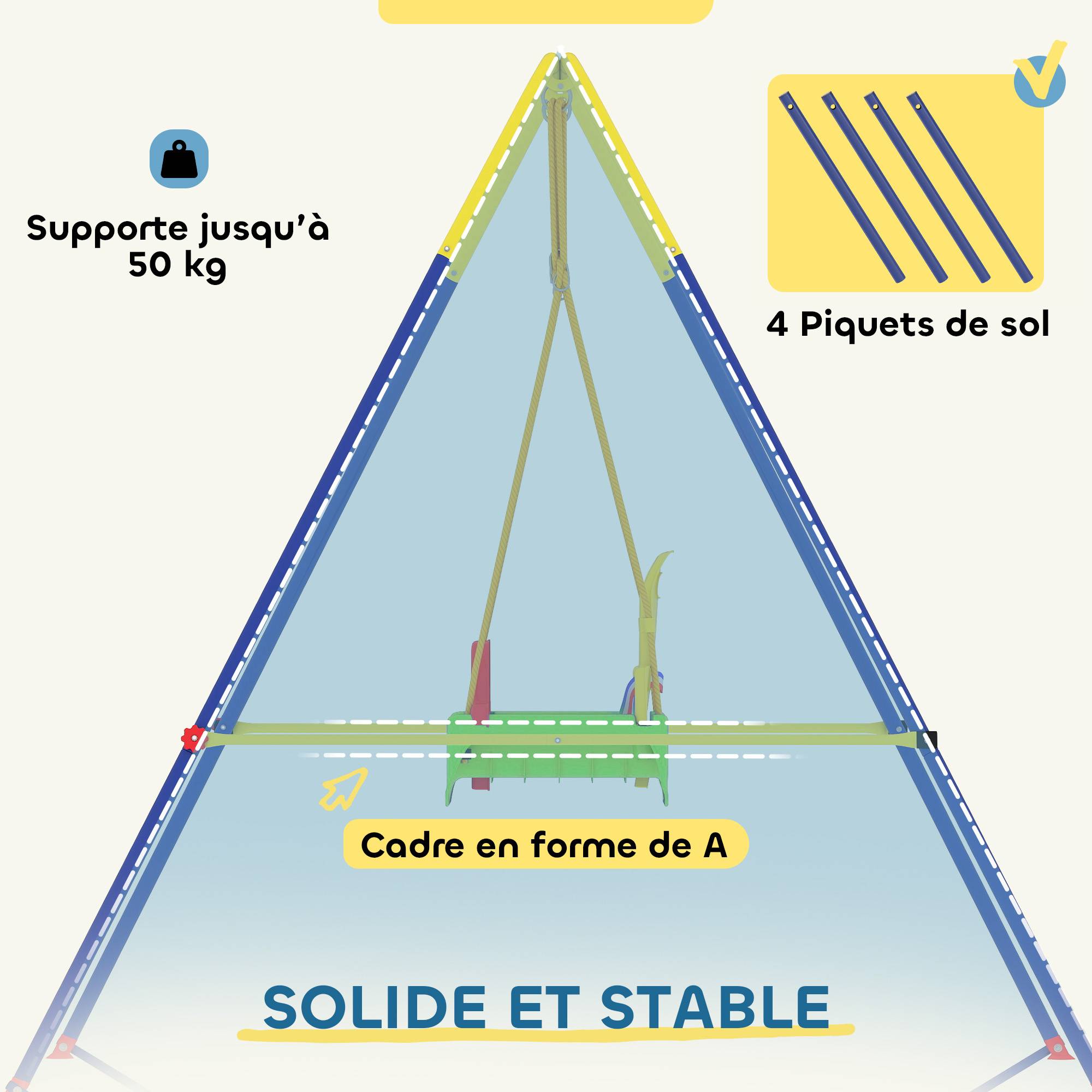 ComfortXL - Portique balançoire enfant 3 en 1 en acier et PP multicolore pliable pour jardin et maison avec siège réglable - Image 6