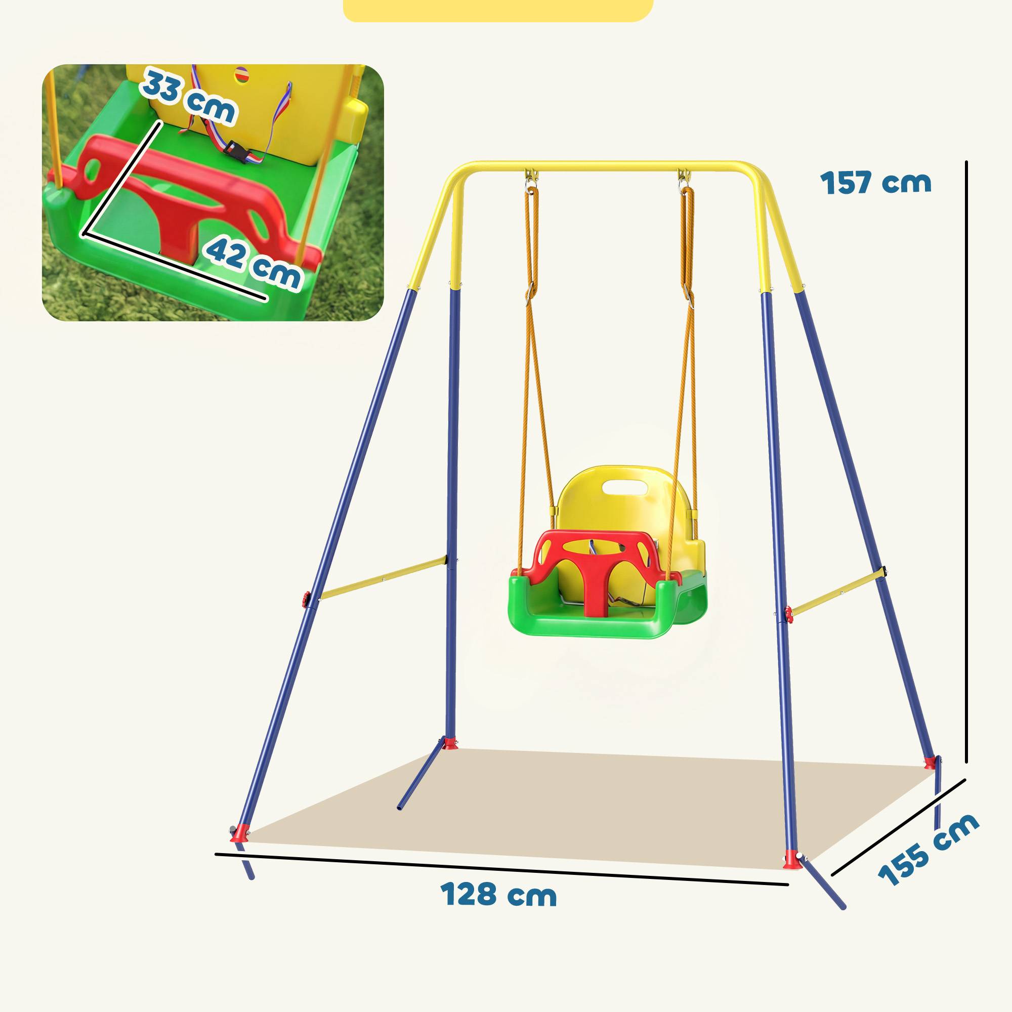 ComfortXL - Portique balançoire enfant 3 en 1 en acier et PP multicolore pliable pour jardin et maison avec siège réglable - Image 3