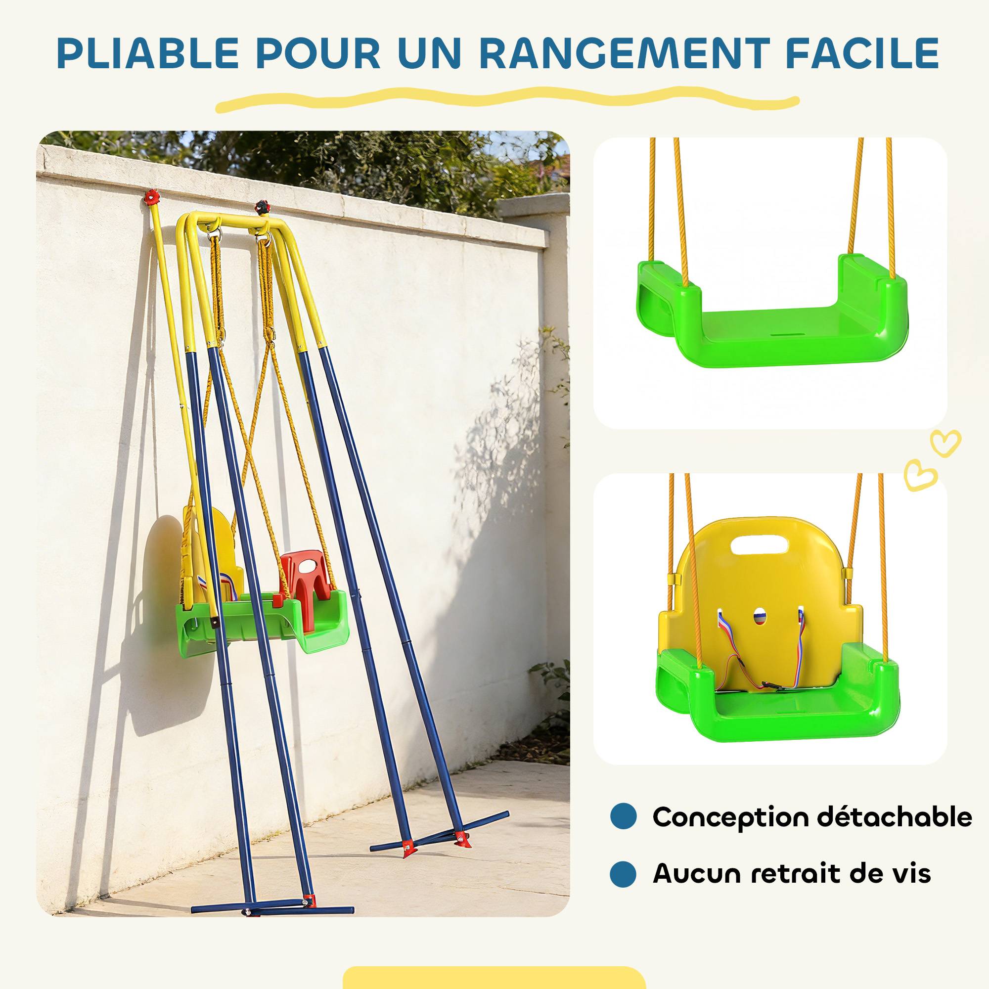 ComfortXL - Portique balançoire enfant 3 en 1 en acier et PP multicolore pliable pour jardin et maison avec siège réglable - Image 8