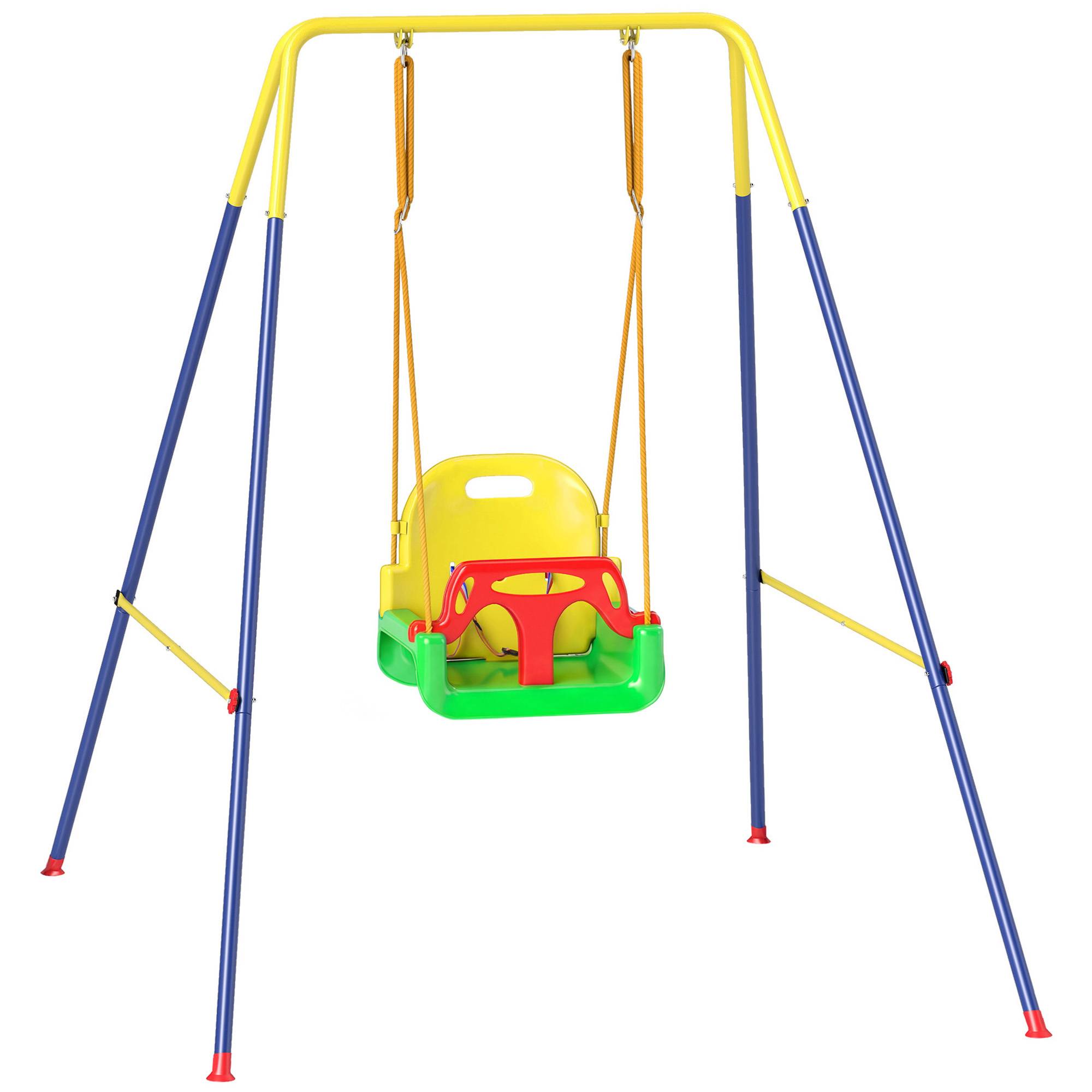 ComfortXL - Portique balançoire enfant 3 en 1 en acier et PP multicolore pliable pour jardin et maison avec siège réglable - Image 10