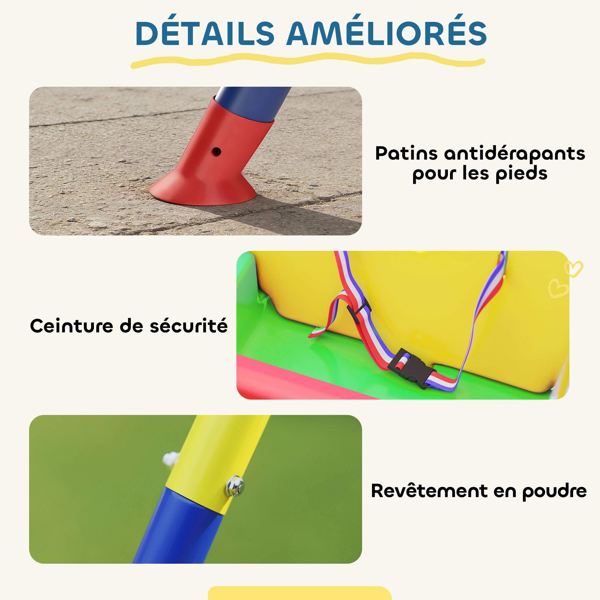ComfortXL - Portique balançoire enfant 3 en 1 en acier et PP multicolore pliable pour jardin et maison avec siège réglable - Image 7