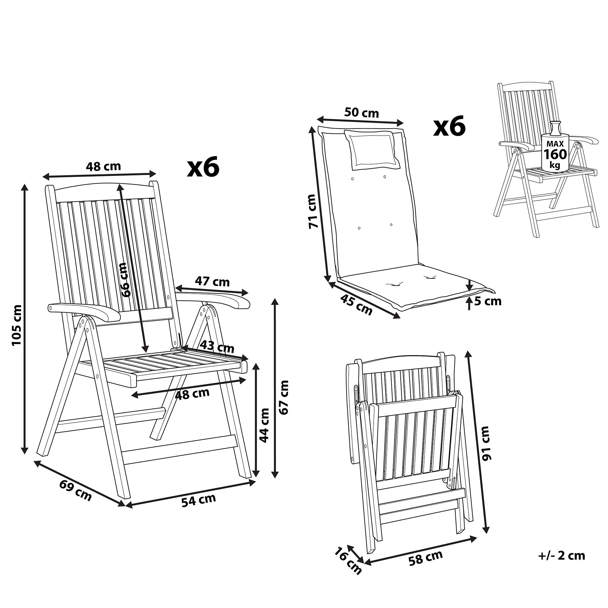 Beliani - Chaises de Jardin Pliables en Bois d\'Acacia avec Coussins Rouge Terracotta pour 6 Personnes Rustiques et Durables pour Terrasse - Imagen 3