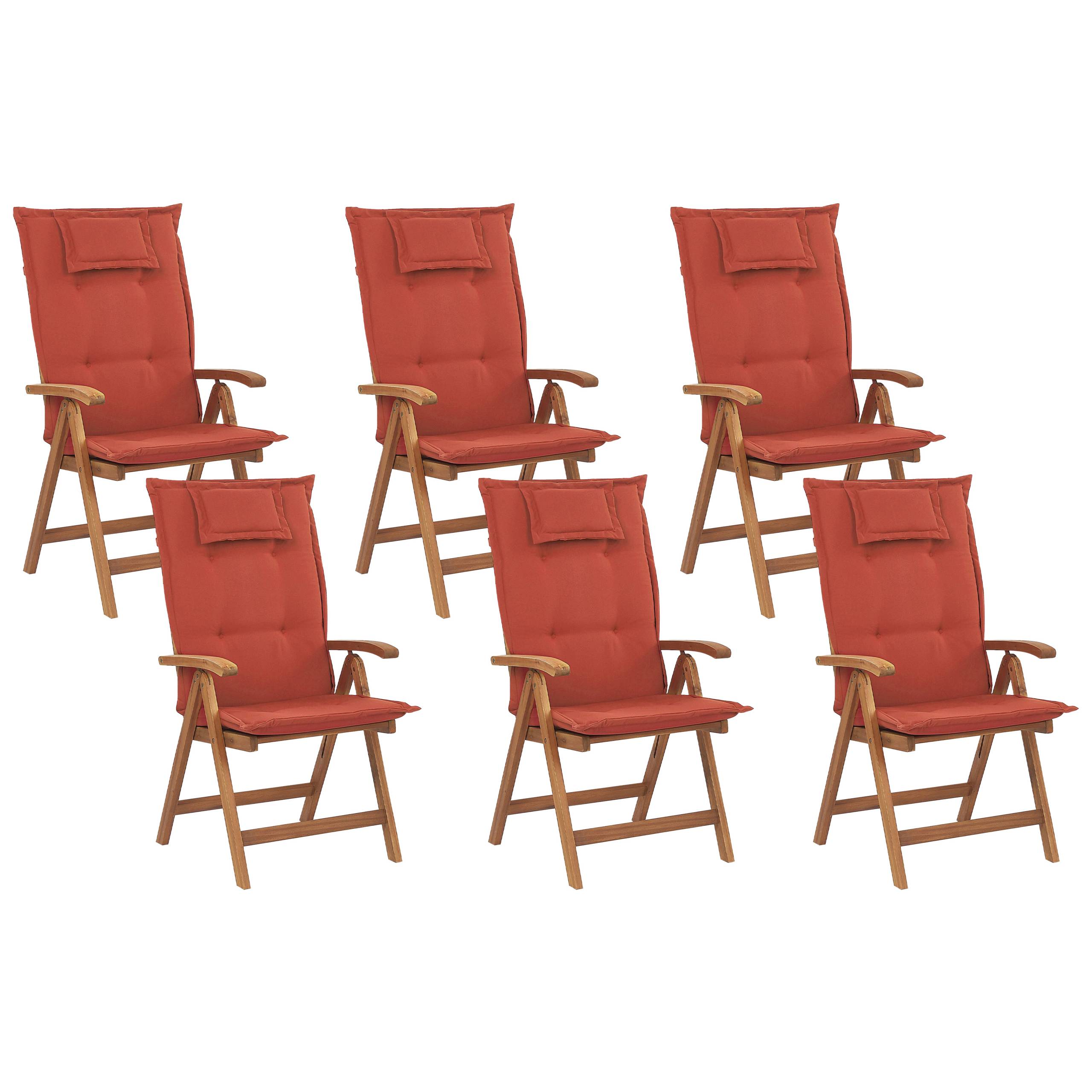 Beliani - Chaises de Jardin Pliables en Bois d\'Acacia avec Coussins Rouge Terracotta pour 6 Personnes Rustiques et Durables pour Terrasse - Imagen 1
