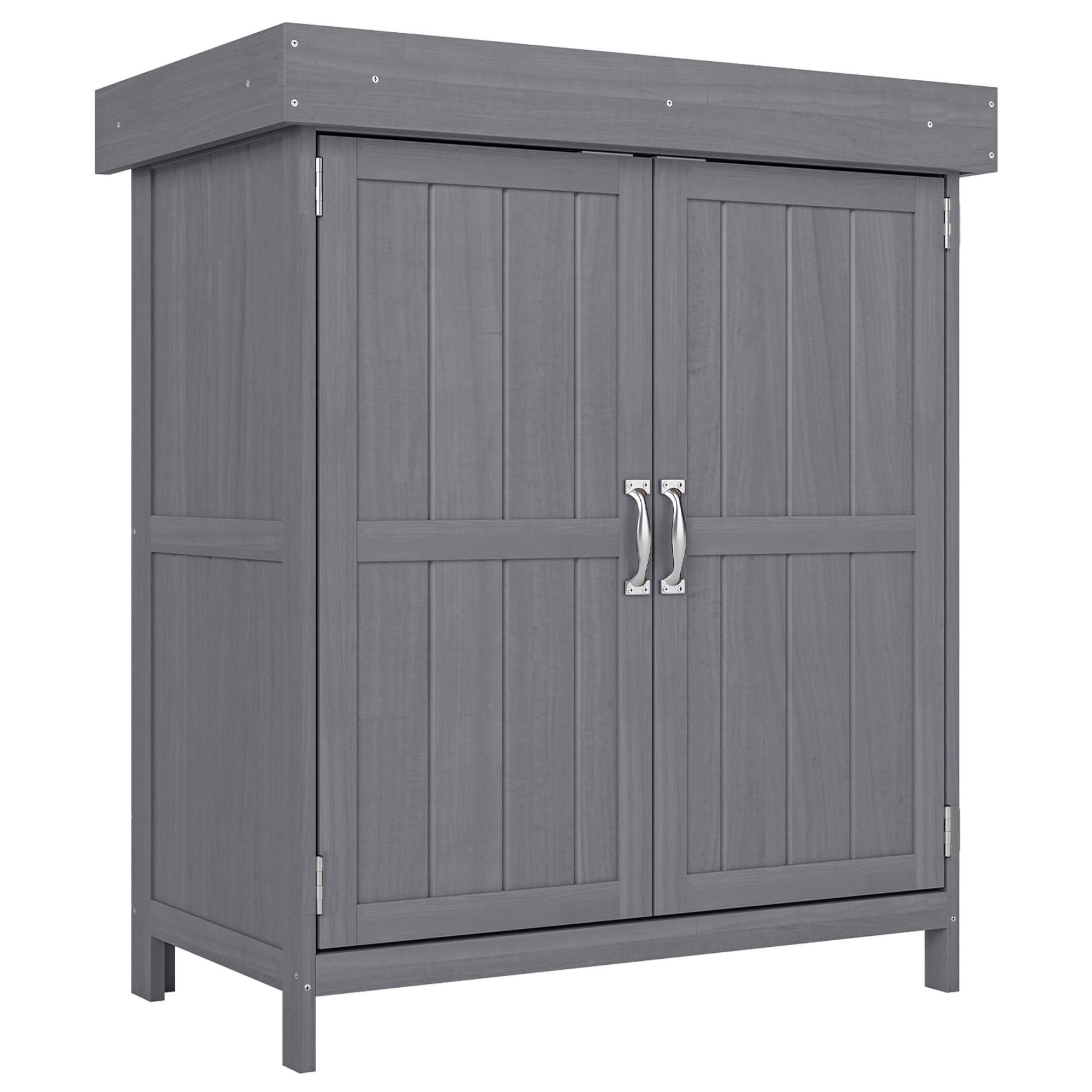ComfortXL - Armoire de jardin en sapin gris 74 x 43 x 88 cm pour terrasse rangement compact à double porte et couvercle - Image 10