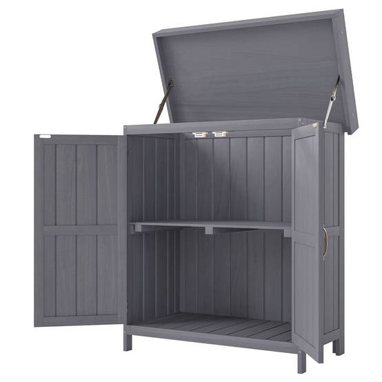 ComfortXL - Armoire de jardin en sapin gris 74 x 43 x 88 cm pour terrasse rangement compact à double porte et couvercle - Image 2