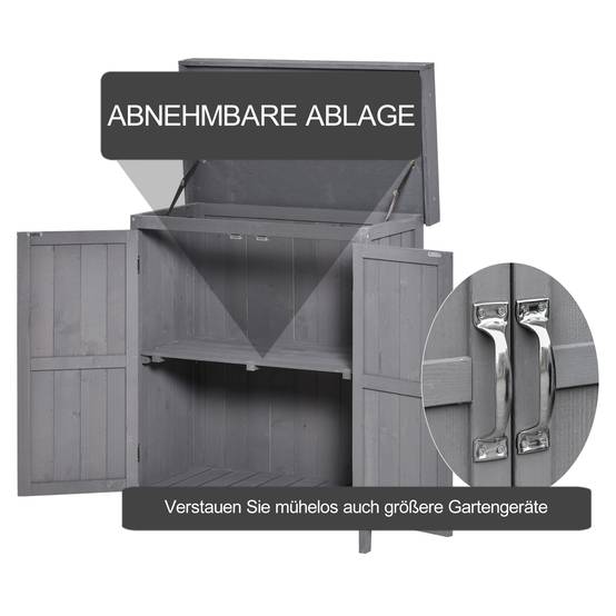 ComfortXL - Armoire de jardin en sapin gris 74 x 43 x 88 cm pour terrasse rangement compact à double porte et couvercle - Image 6