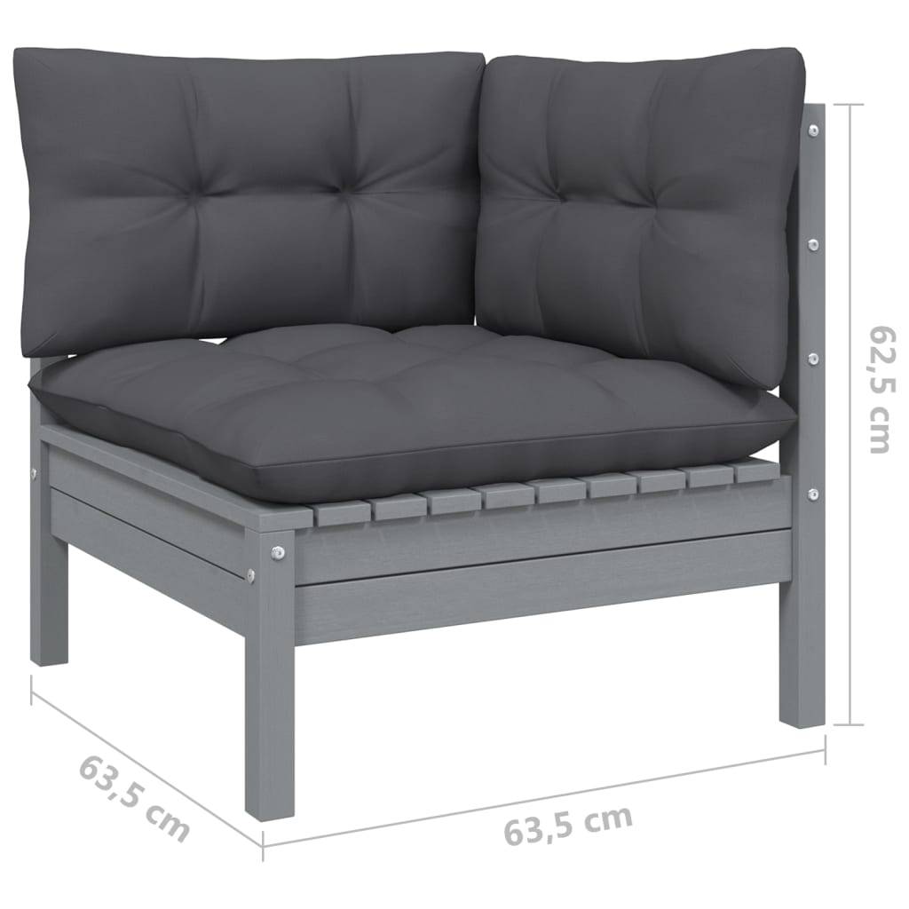Helloshop26 - Salon de jardin meuble d'extérieur ensemble de mobilier 9 pièces avec coussins gris bois de pin solide - Imagen 4