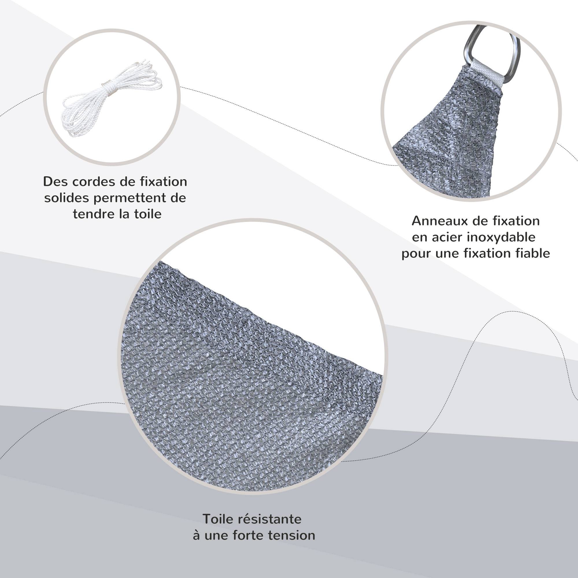 Voile d'ombrage rectangulaire HDPE jardin terrasse protection UV 6 x 4 m gris - ComfortXL Outdoor Living - Image 7