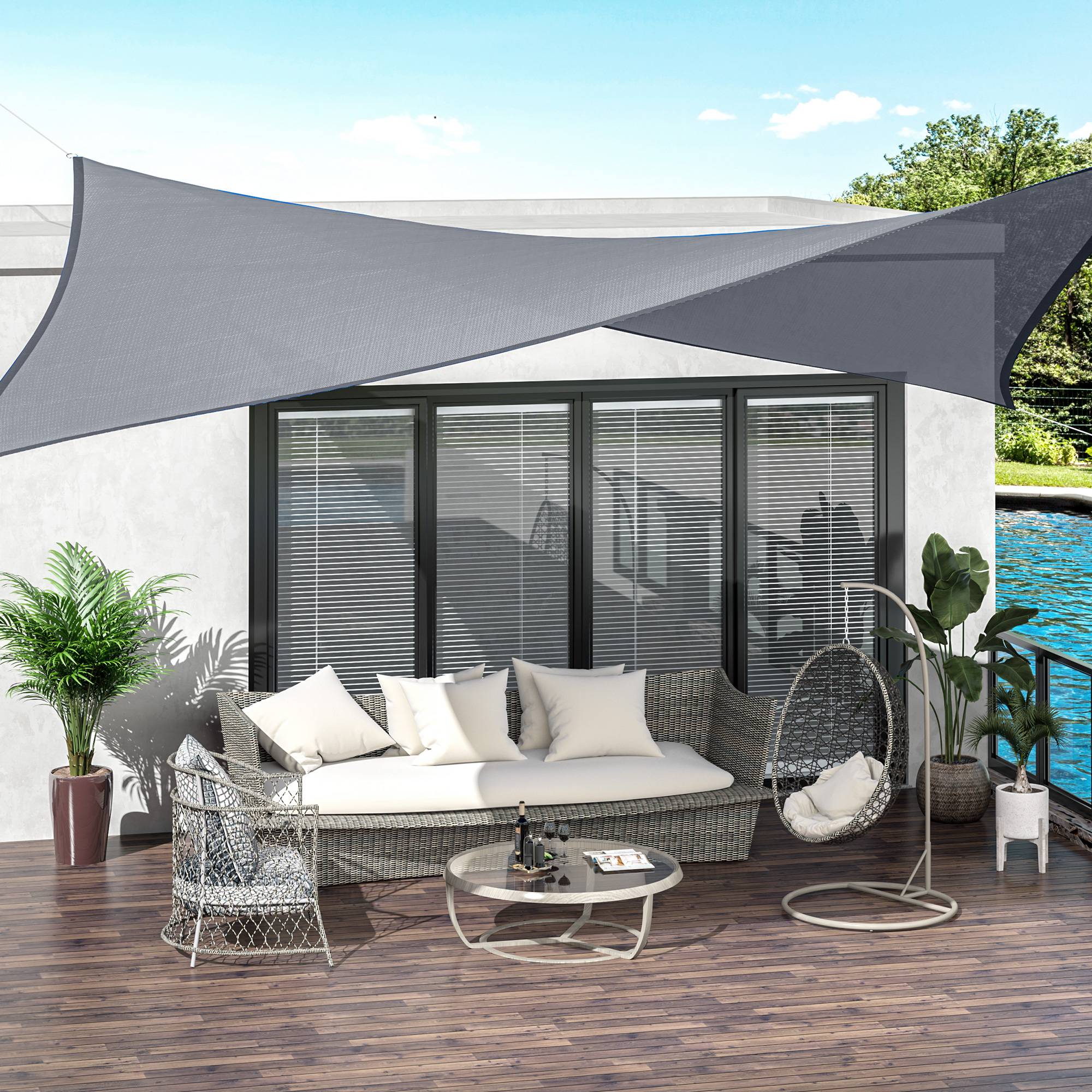 Voile d'ombrage rectangulaire HDPE jardin terrasse protection UV 6 x 4 m gris - ComfortXL Outdoor Living - Image 3