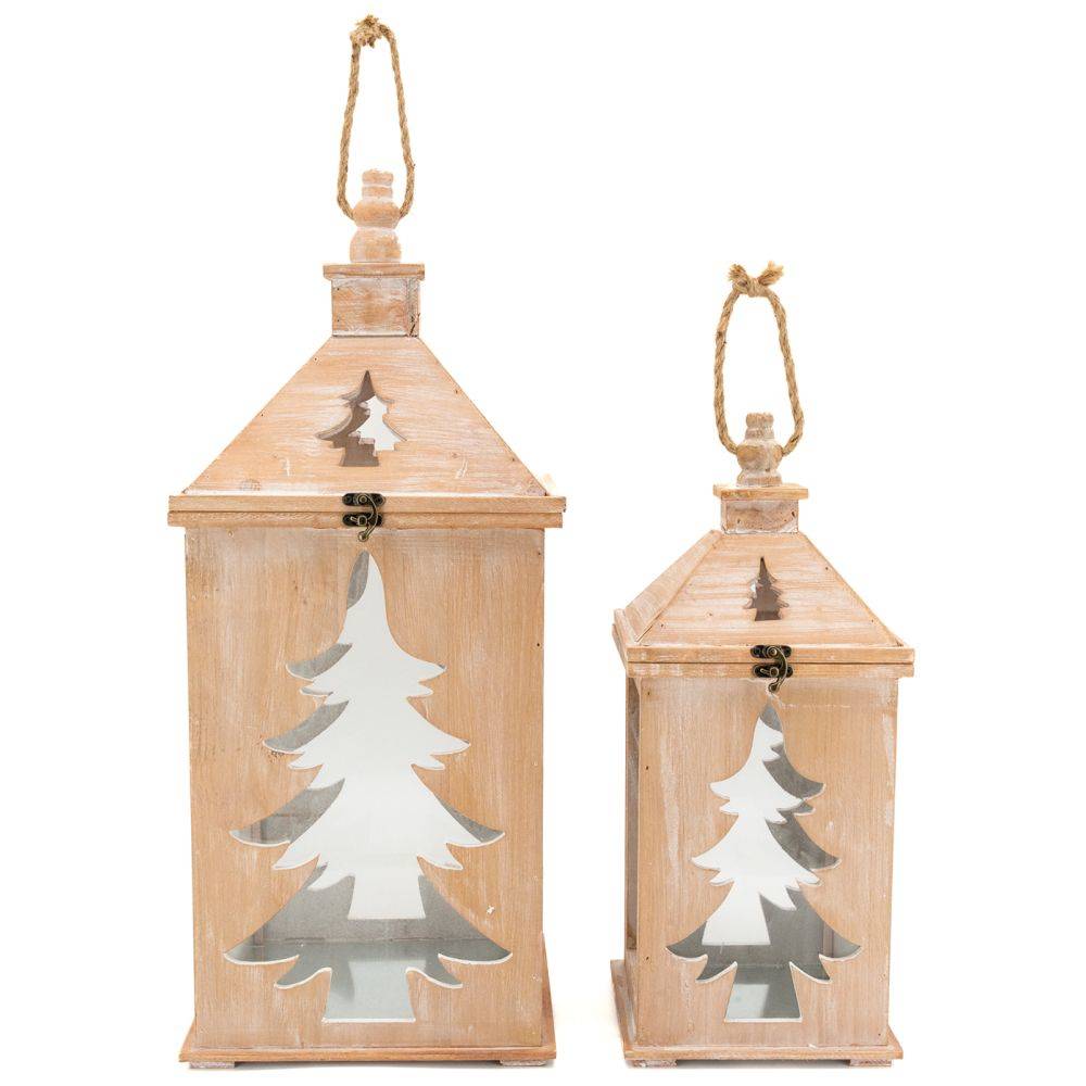 Aubry Gaspard - Lanterne en pin et métal Sapin (Lot de 2) - Imagen 3