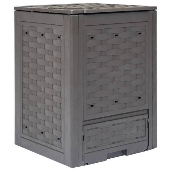 Composteur de jardin 300L plastique aspect rotin pour balcon terrasse Marron – ComfortXL Outdoor Living - Image 1