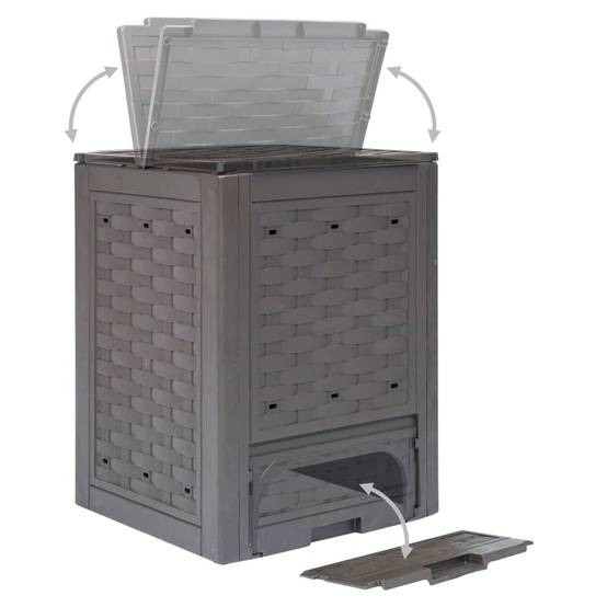 Composteur de jardin 300L plastique aspect rotin pour balcon terrasse Marron – ComfortXL Outdoor Living - Image 4
