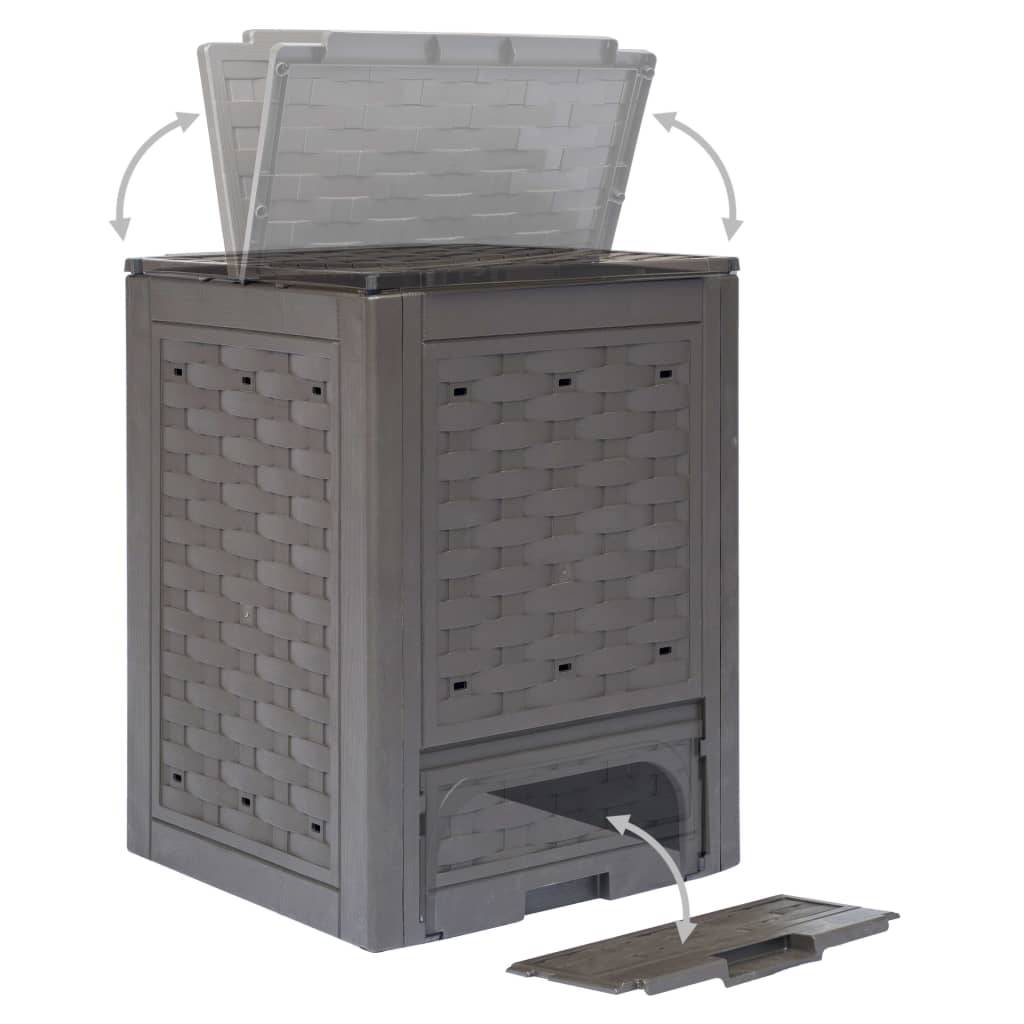 Composteur de jardin 300L plastique aspect rotin pour balcon terrasse Marron – ComfortXL Outdoor Living - Image 4