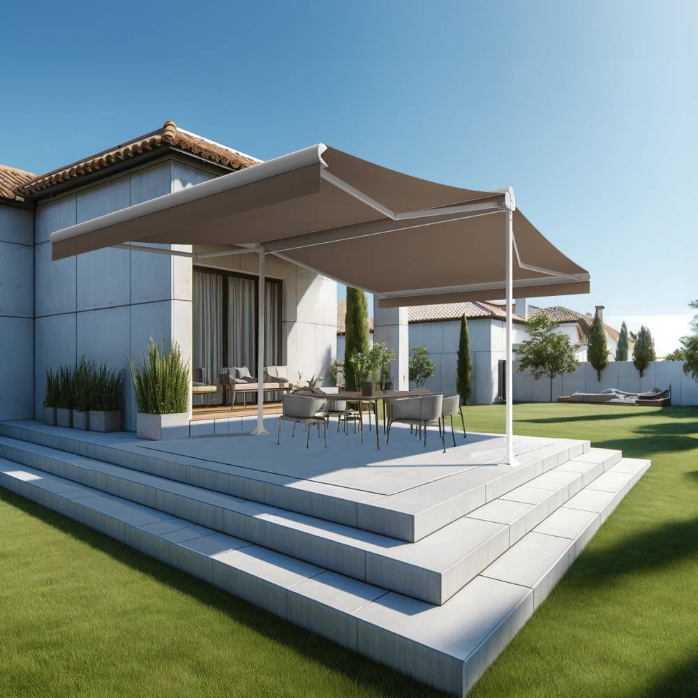 Intersun - Store banne double pente ENARGITE 4,00x2x3,00 M (Motorisé à Télécommande - Blanc - Taupe) - INTERSUN - Imagen 2
