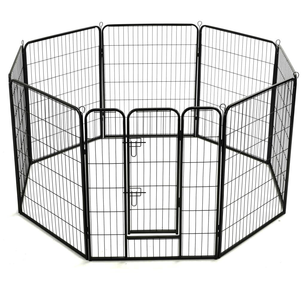 Helloshop26 - Parc pour chiens chiots animaux 8 panneaux acier 80 x 100 cm noir - Imagen 1