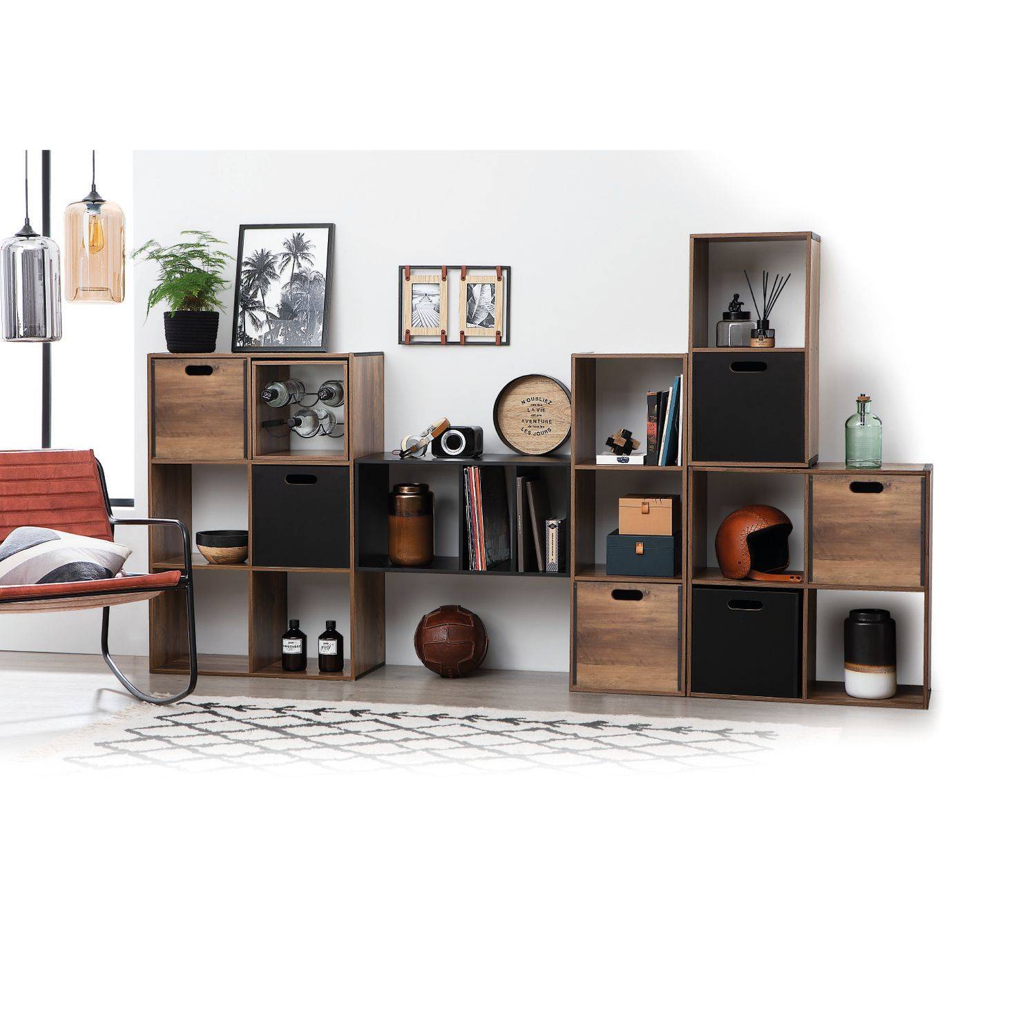 Boîte de rangement design en MDF effet bois - marron et noir - Five ...