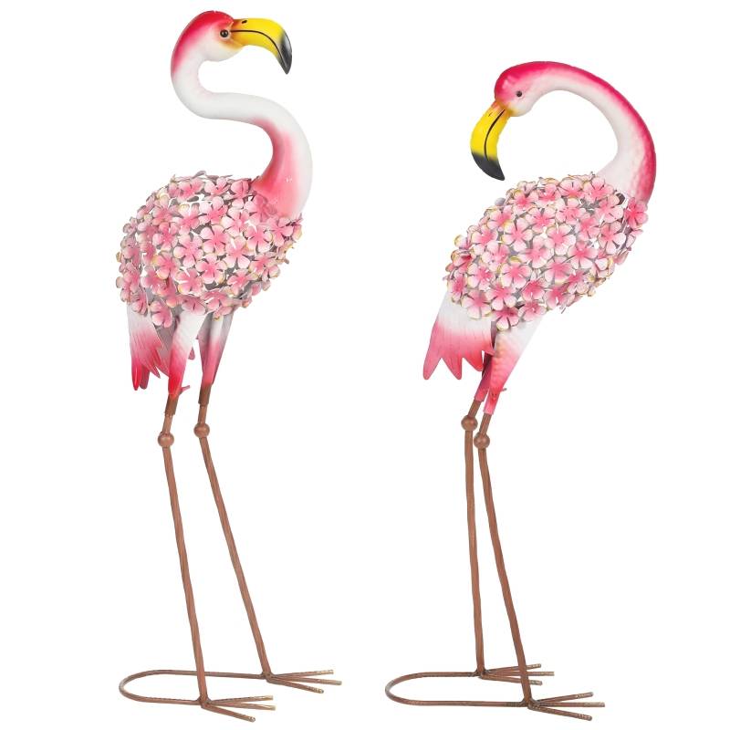 Statues Flamant Rose Métal Décoration Jardin Extérieur Anti-Rouille Lot 2 Rouge - ComfortXL Outdoor Living - Image 2