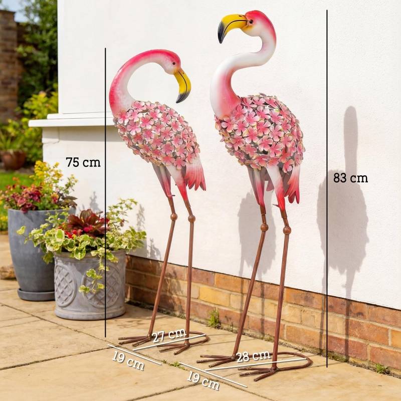 Statues Flamant Rose Métal Décoration Jardin Extérieur Anti-Rouille Lot 2 Rouge - ComfortXL Outdoor Living - Image 3