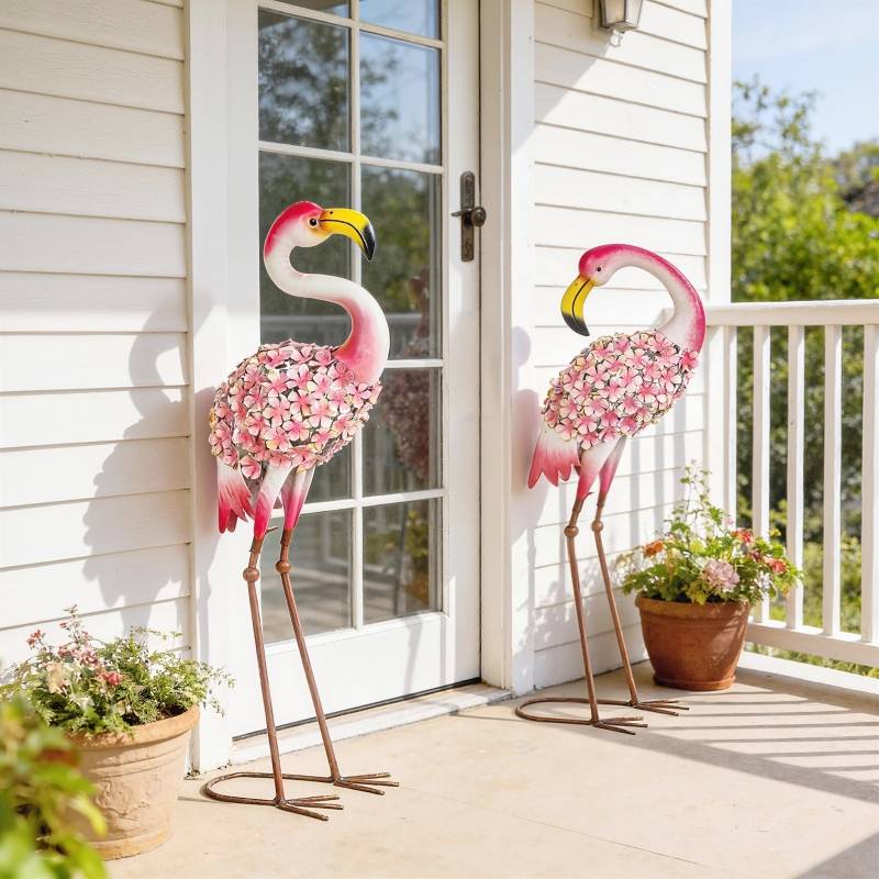 Statues Flamant Rose Métal Décoration Jardin Extérieur Anti-Rouille Lot 2 Rouge - ComfortXL Outdoor Living - Image 8