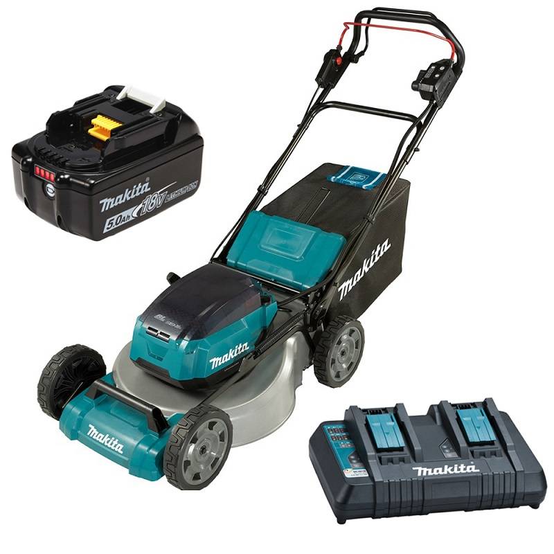 Tondeuse à gazon 2x18V LXT 46cm + 4 batteries 5Ah + chargeur - MAKITA - DLM465PT4 - Image 1
