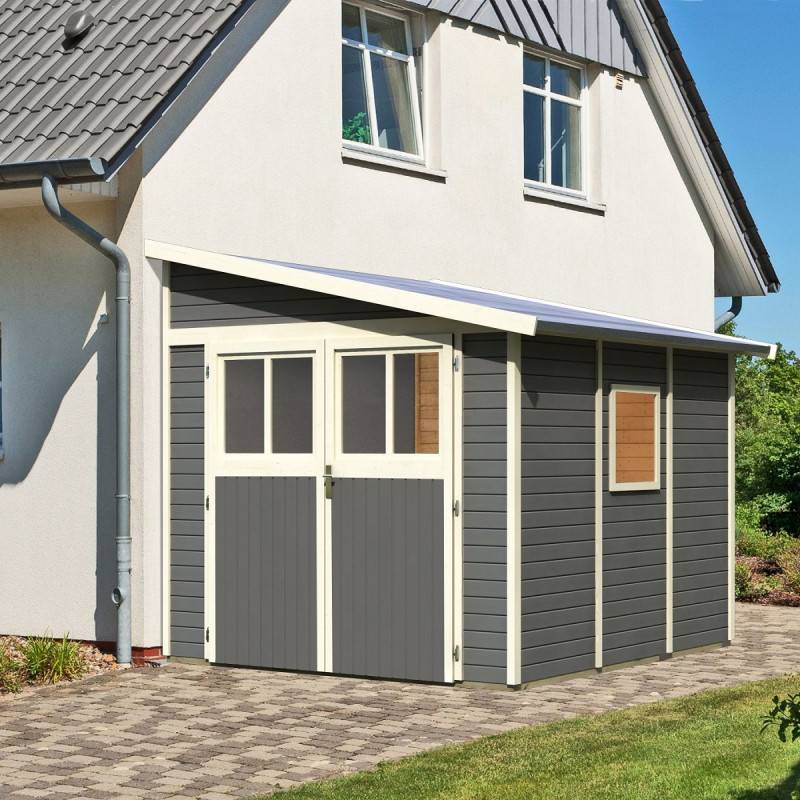 Abri de jardin adossé 6,23m² en épicéa gris terre avec embase incluse Karibu - Image 2