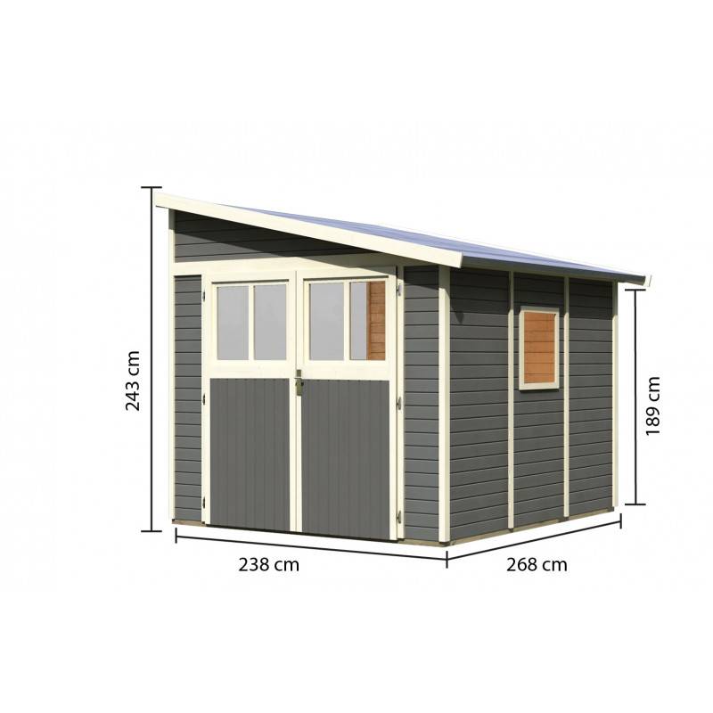 Abri de jardin adossé 6,23m² en épicéa gris terre avec embase incluse Karibu - Image 3