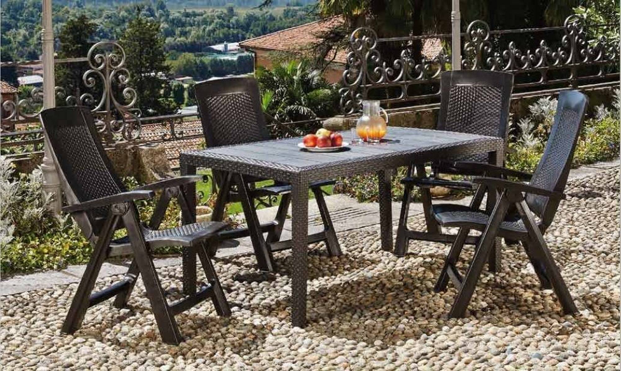 Dmora - Table d'extérieur Portici, Étagère à manger rectangulaire, Table de jardin polyvalente effet rotin, 150x90h72 cm, Anthracite - Dmora - Imagen 6