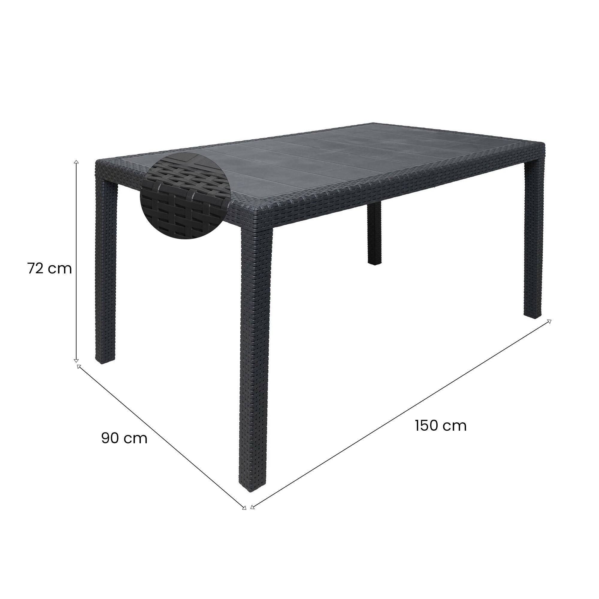 Dmora - Table d'extérieur Portici, Étagère à manger rectangulaire, Table de jardin polyvalente effet rotin, 150x90h72 cm, Anthracite - Dmora - Imagen 3