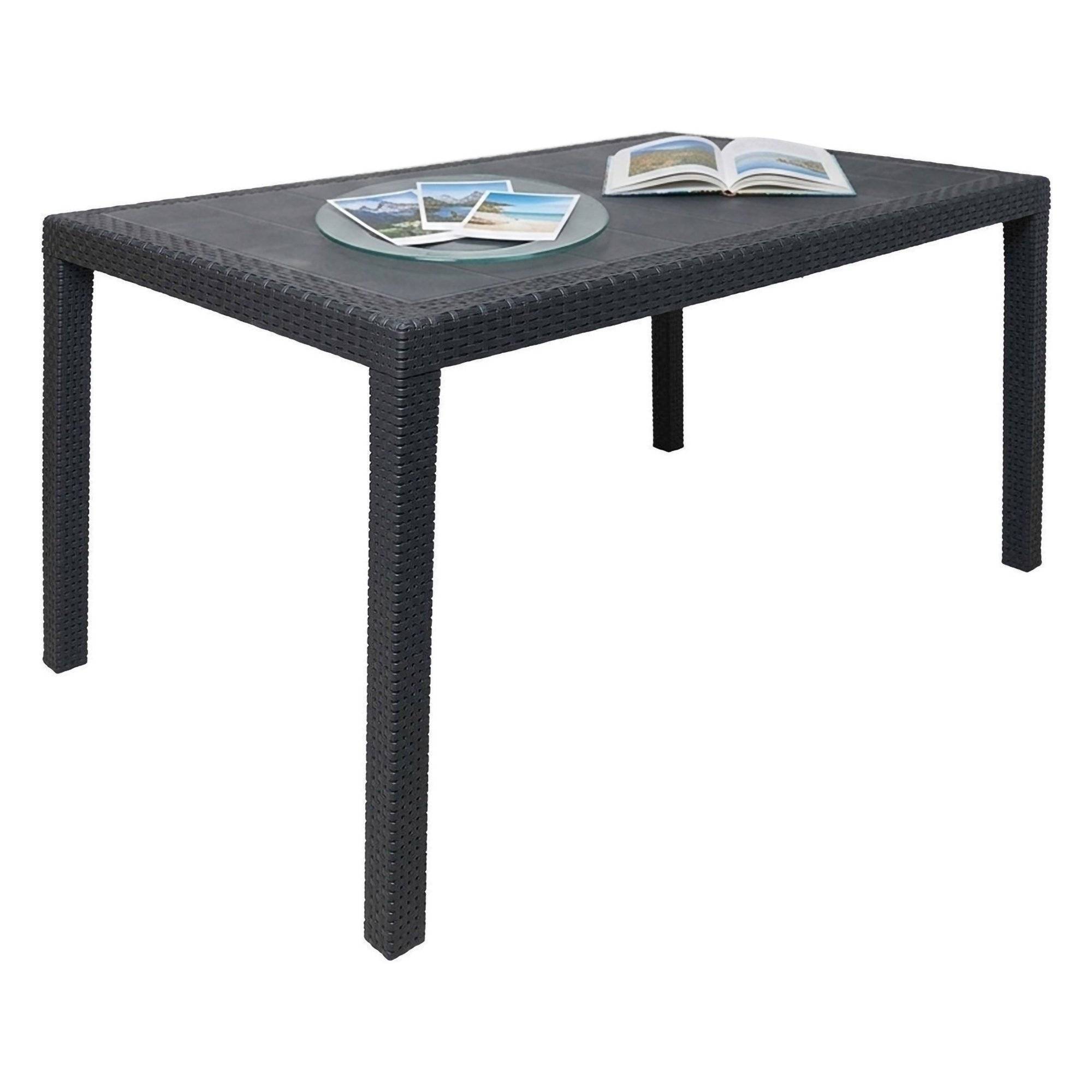 Dmora - Table d'extérieur Portici, Étagère à manger rectangulaire, Table de jardin polyvalente effet rotin, 150x90h72 cm, Anthracite - Dmora - Imagen 1