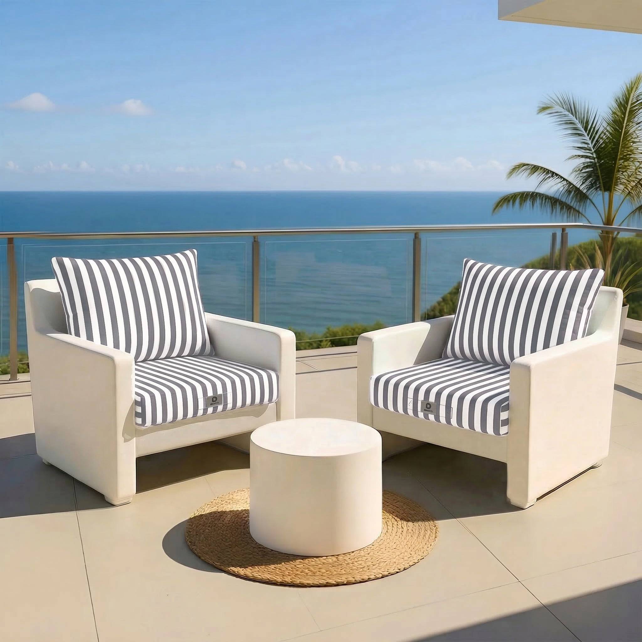 Coussins pour salon de jardin déhoussable 50x50cm Rayure gris foncé - Déco arts - Image 2