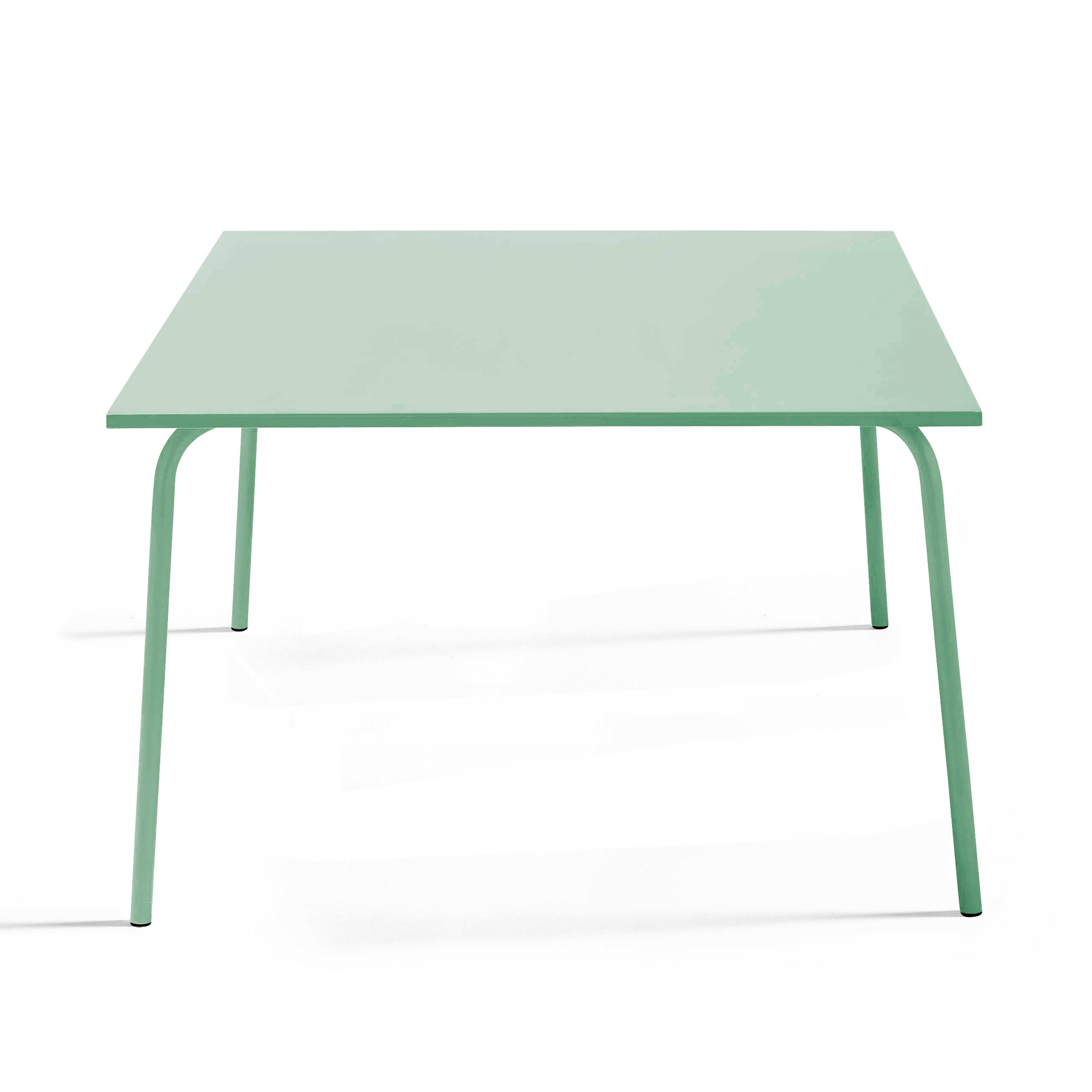 Oviala - Ensemble table de jardin carrée et 4 bancs en métal vert sauge Palavas - Oviala - Imagen 6