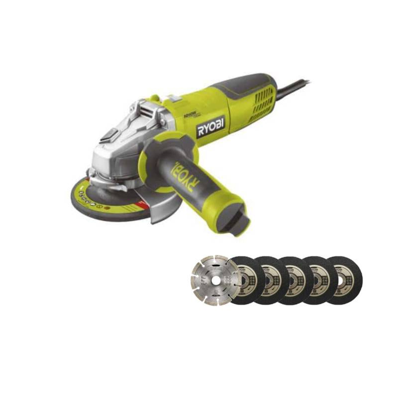 Ryobi - Pack RYOBI Meuleuse d'angle 1010W 125mm RAG1010-125SF - Kit 6 disques 125 mm