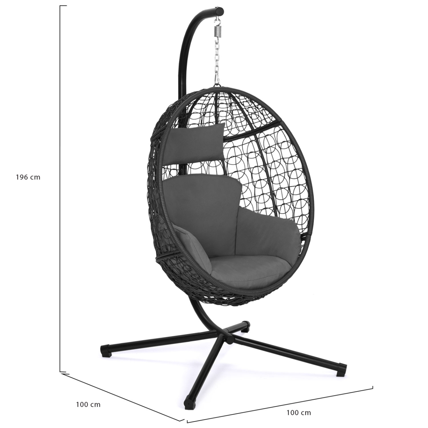 IDMARKET - Fauteuil oeuf suspendu ajouré effet rotin gris avec coussin gris - Image 4