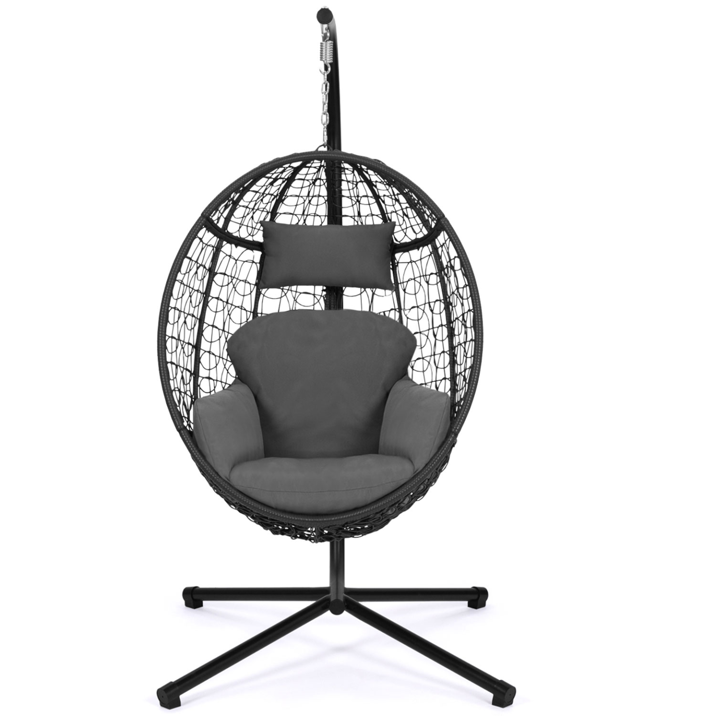 IDMARKET - Fauteuil oeuf suspendu ajouré effet rotin gris avec coussin gris - Image 5