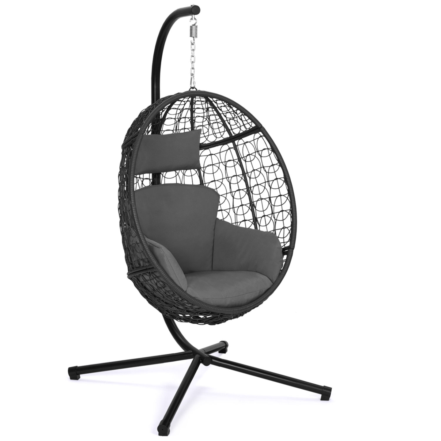 IDMARKET - Fauteuil oeuf suspendu ajouré effet rotin gris avec coussin gris - Image 2
