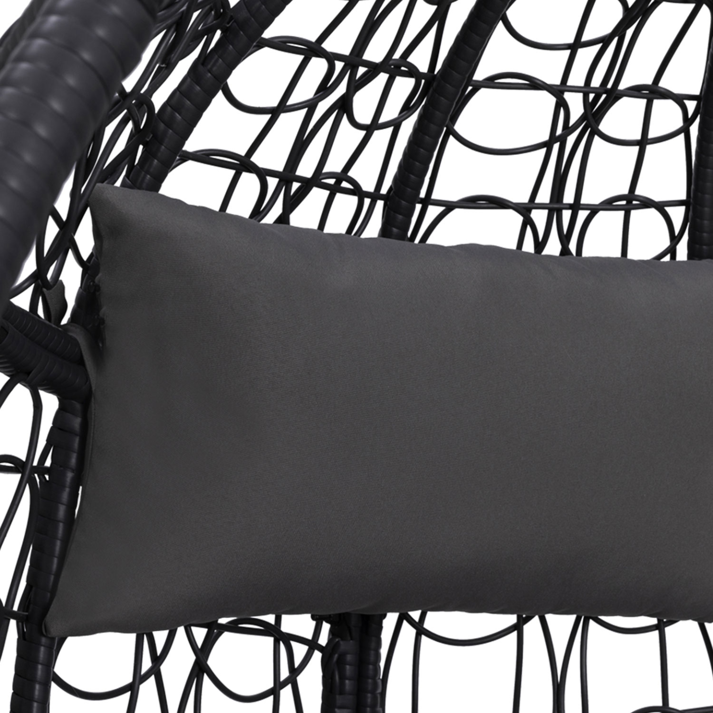 IDMARKET - Fauteuil oeuf suspendu ajouré effet rotin gris avec coussin gris - Image 7