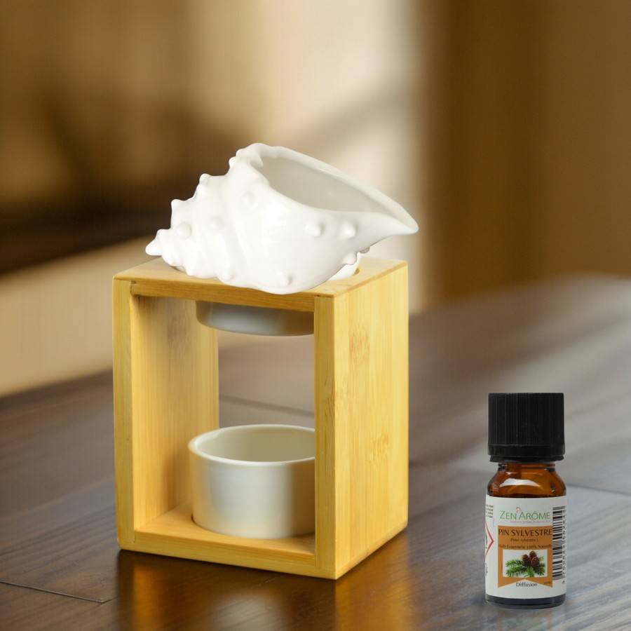 Brûle Parfum Shell - Brûleur Fondant Parfumé – Diffuseur Huile Essentielle – Brûleur en céramique et bambou - H: 12 cm - Zen'Arôme - Image 2