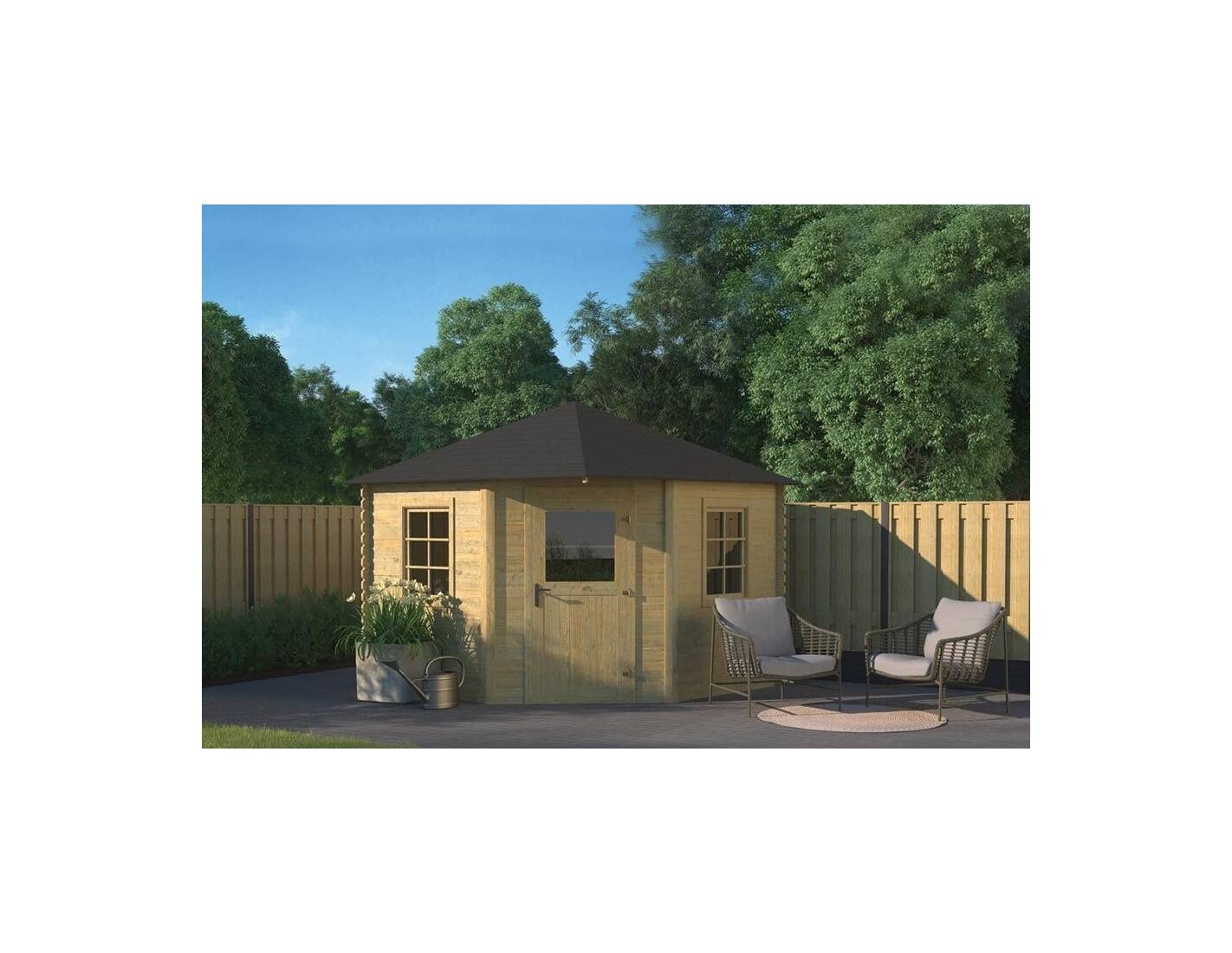 Altanka - Abri de jardin en bois - 7.3m2 - 3x3m - Traité - Ep. 28mm - Couleur: vert - DOM448 - Imagen 1