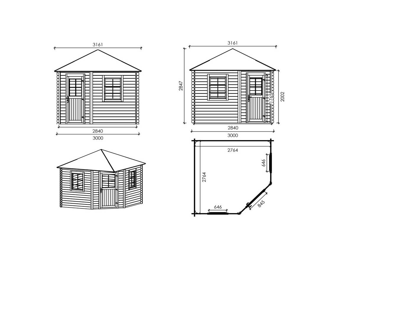 Altanka - Abri de jardin en bois - 7.3m2 - 3x3m - Traité - Ep. 28mm - Couleur: vert - DOM448 - Imagen 2
