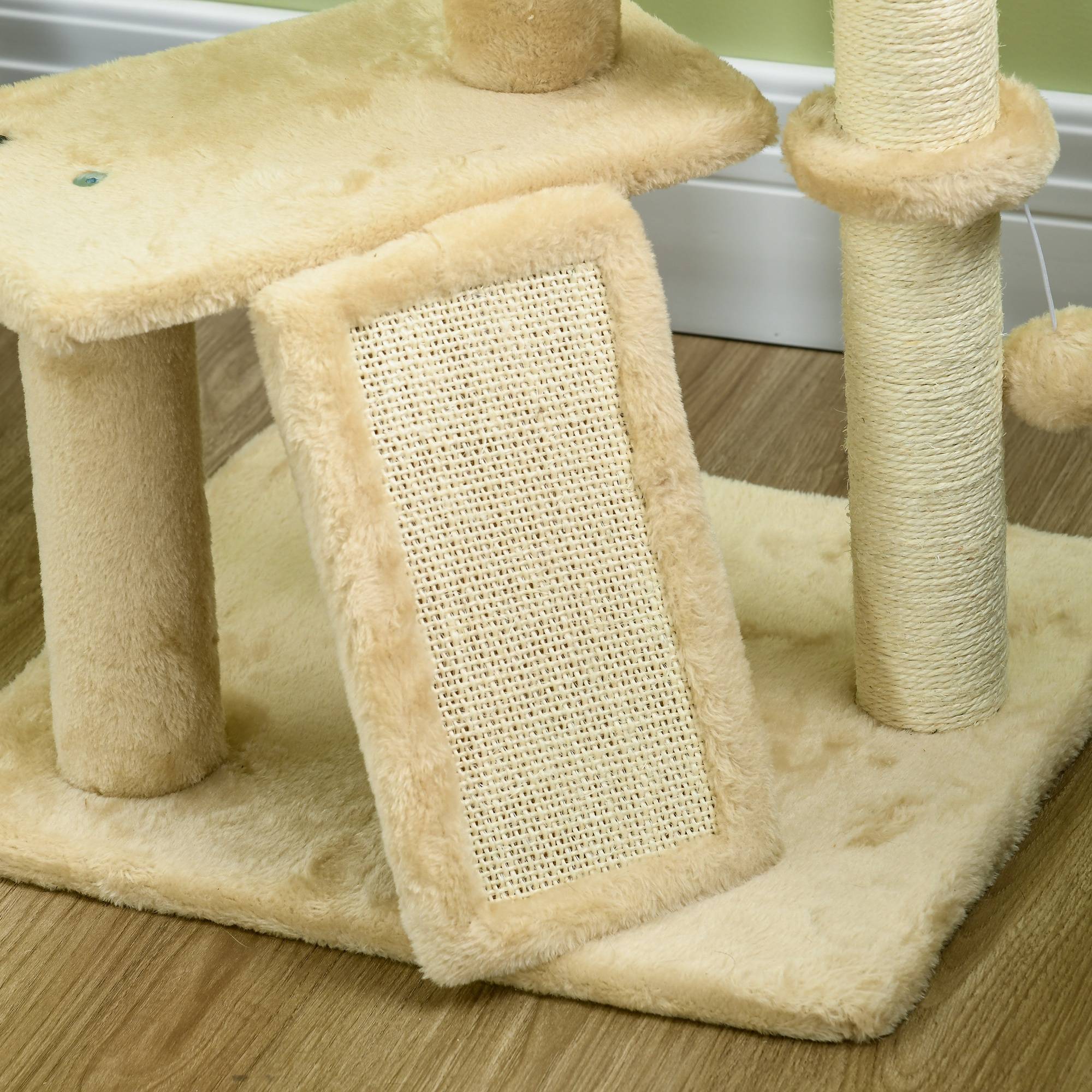 Pawhut - Arbre à chat style cosy chic griffoirs grattoir sisal naturel équipement multiple peluche jacinthe d'eau beige - Imagen 7