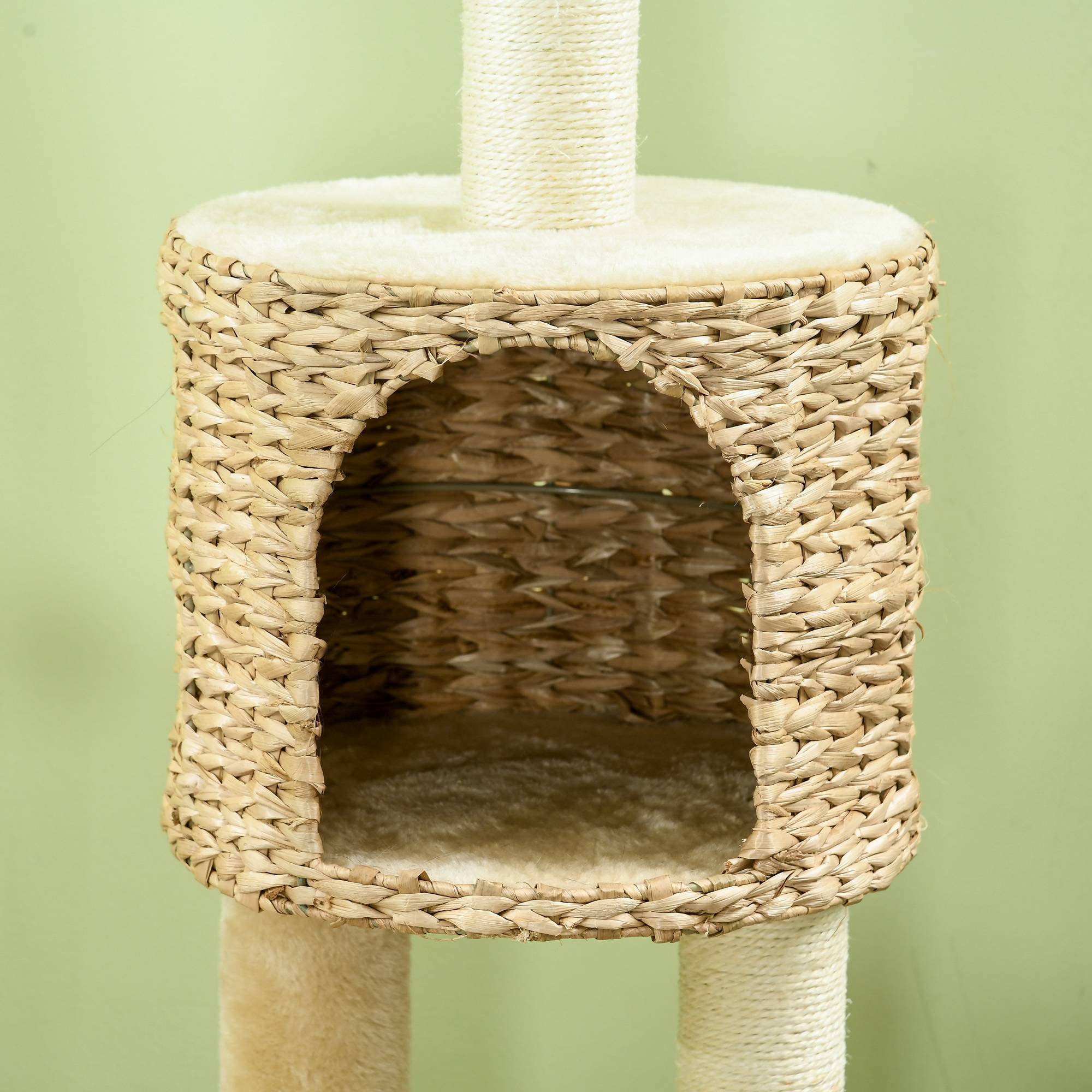 Pawhut - Arbre à chat style cosy chic griffoirs grattoir sisal naturel équipement multiple peluche jacinthe d'eau beige - Imagen 8