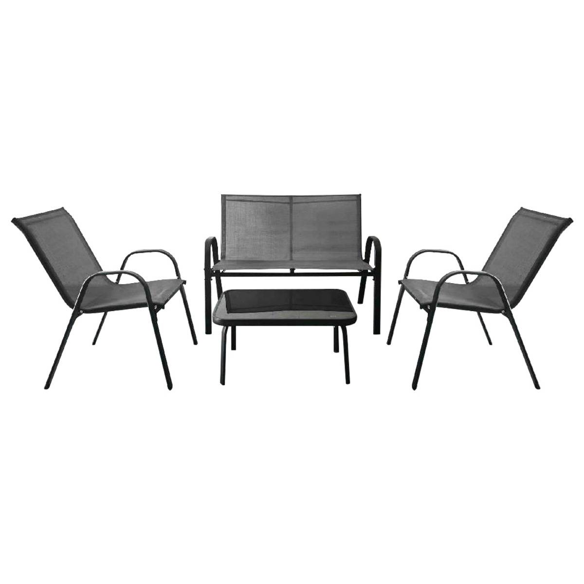 Ensemble Salon de Jardin 4 Pièces 2 Fauteuils 1 Canapé 1 Table Basse en Verre pour Terrasse Piscine Patio Balcon Gris MAISON CHIC - Image 8