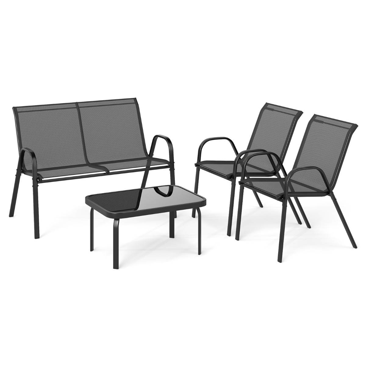 Ensemble Salon de Jardin 4 Pièces 2 Fauteuils 1 Canapé 1 Table Basse en Verre pour Terrasse Piscine Patio Balcon Gris MAISON CHIC - Image 1