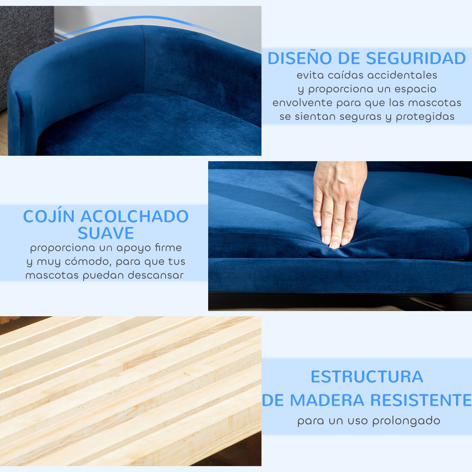 Canapé pour Chien en Velours sur Pieds Bois Lit Confortable avec Housse Lavable 86x55 cm Bleu - ComfortXL Outdoor Living - Image 7