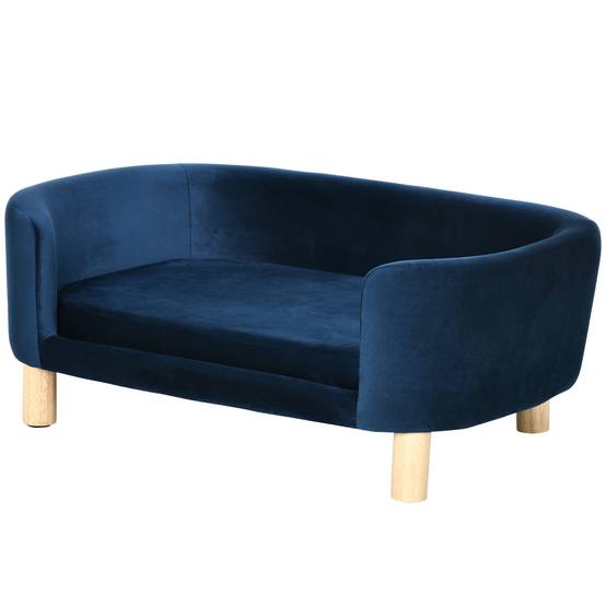 Canapé pour Chien en Velours sur Pieds Bois Lit Confortable avec Housse Lavable 86x55 cm Bleu - ComfortXL Outdoor Living - Image 2