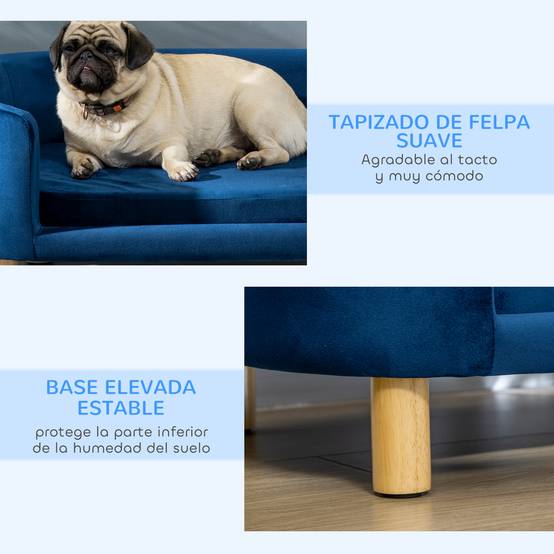 Canapé pour Chien en Velours sur Pieds Bois Lit Confortable avec Housse Lavable 86x55 cm Bleu - ComfortXL Outdoor Living - Image 8